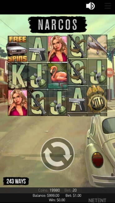 Skjermbilde av NetEnt spilleautomaten Narcos