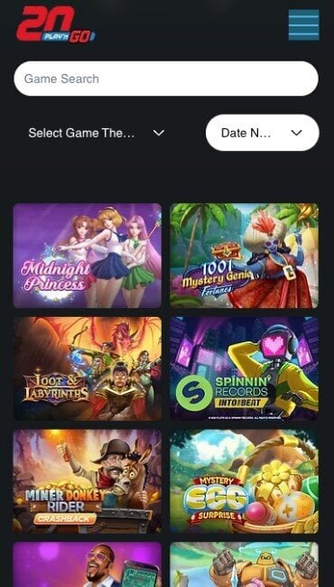 Skjermbilde av spillutvalget på nettsiden til Play’n GO (nye utgivelser)