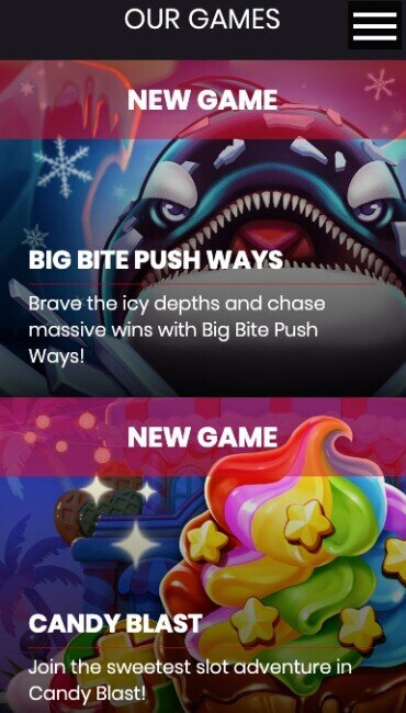 Skjermbilde av spillutvalget på nettsiden til Push Gaming