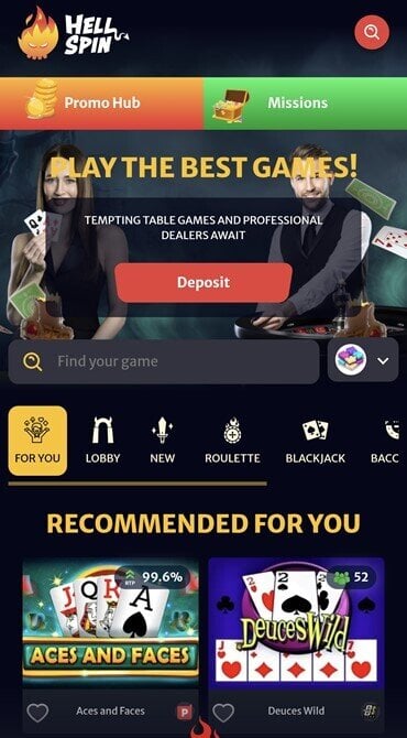 Check out the Hell Spin live casino, with categories spanning roulette, blackjack, baccarat, and many more.