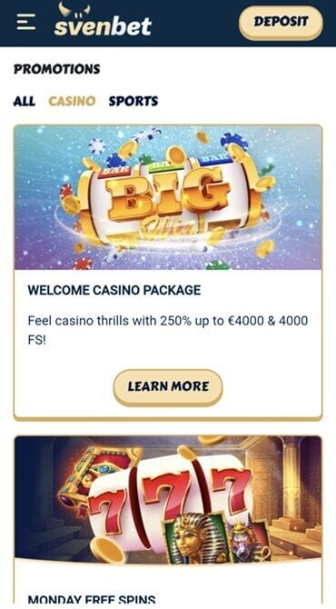 Find the latest welcome casino package for first-time customers at Svenbet.