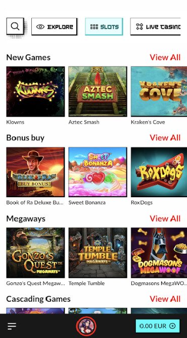 A screen grab showing the current Manga Casino slot library