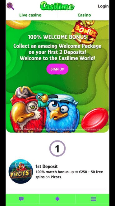Screenshot of Casilime Casinos welcome bonus.
