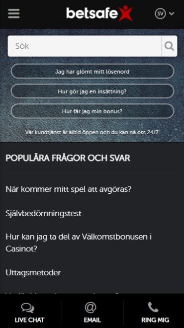Kontakta supporten med frågor hos Betsafe