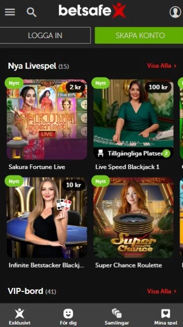 Live casino och spel hos Betsafe