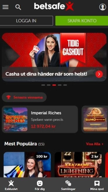 Lobbyn med spel hos Betsafe casino