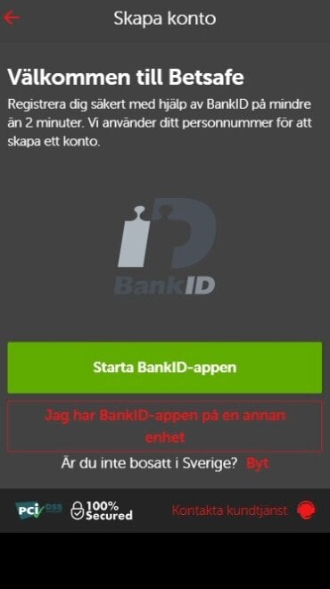 Öppna ett konto med BankID hos Betsafe