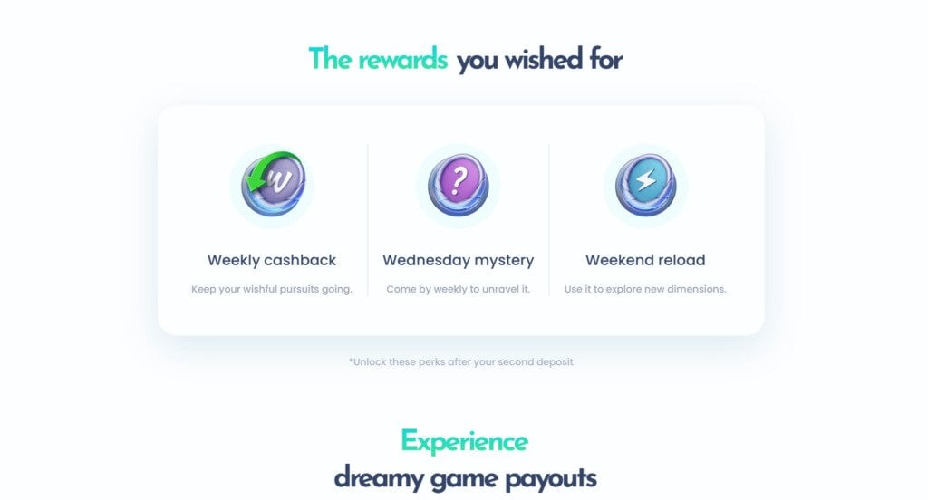 Wisho Casino bonuses for example weekly cashback, Wednesday mystery bonus and weekend reload.