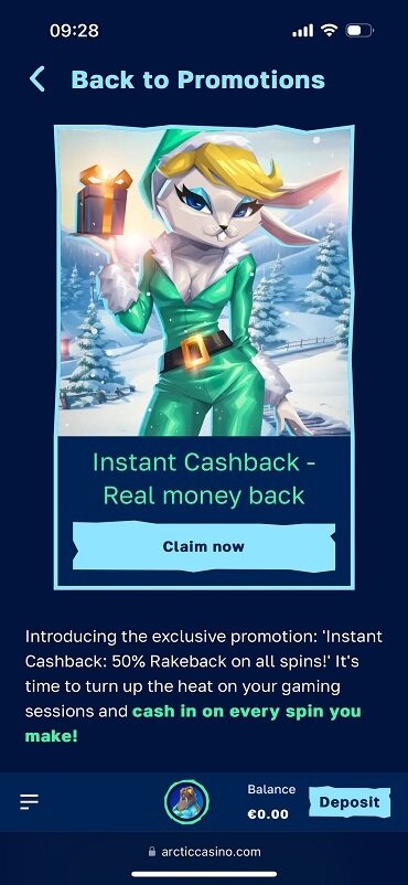 Arctic Casino Cashback promotion