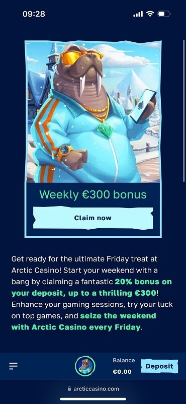 Arctic Casino Weekly 300EUR promotion