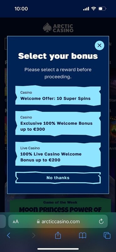 Arctic Casino Welcome bonuses