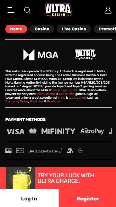 Ultra Casino Payment Menthod and License
