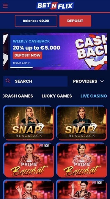 Check out the tiny live casino game library at BetNFlix, which is supplied only by a handful of games from Eeze.