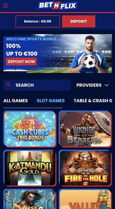 The BetNFlix slot game library can be browsed via search bar or you can filter games by each game provider.
