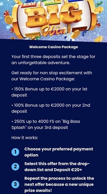 Feast your eyes on the three-stage welcome bonus at BetNFlix, which offers bonus funds on your first two deposits and hundreds of free spins after your third deposit.