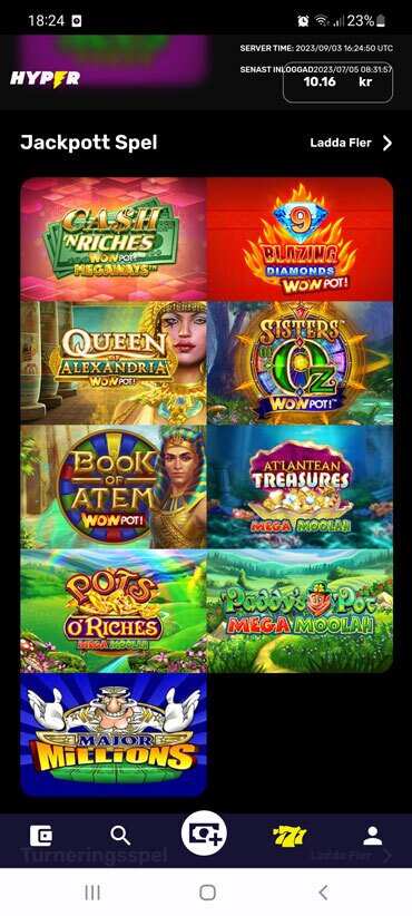 Screenshot från jackpottspelen hos Hyper Casino