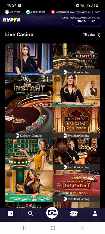 Screenshot från Hyper Casinos livecasino