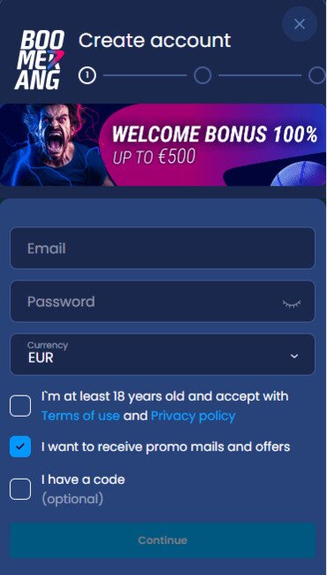 Boomerang Casino - Sign Up 1