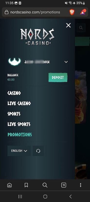 nords casino mobile menu