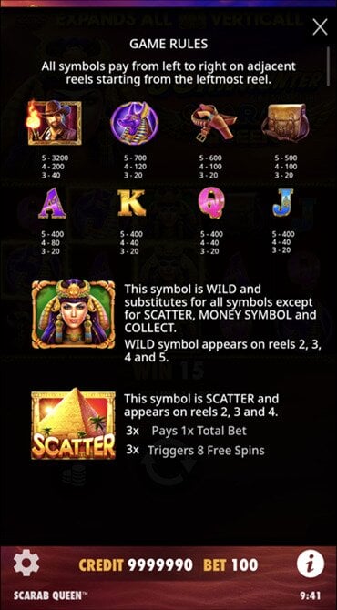 Get to grips with the eight base game symbols, Wild and Scatter symbols in John Hunter and the Tomb of the Scarab Queen.