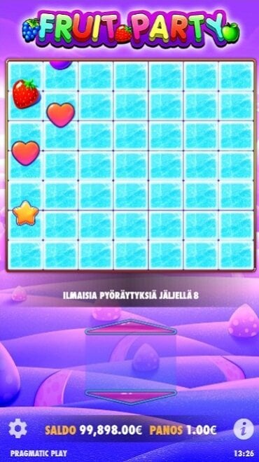 Tältä näyttää Fruit Partyn ilmaiskierrosominaisuus