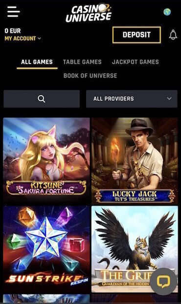 casino universe game lobby