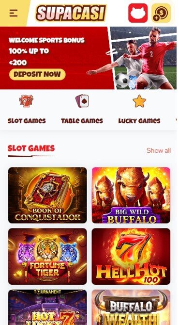 Supacasi Casino Homepage