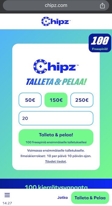 Chipz talletusbonus