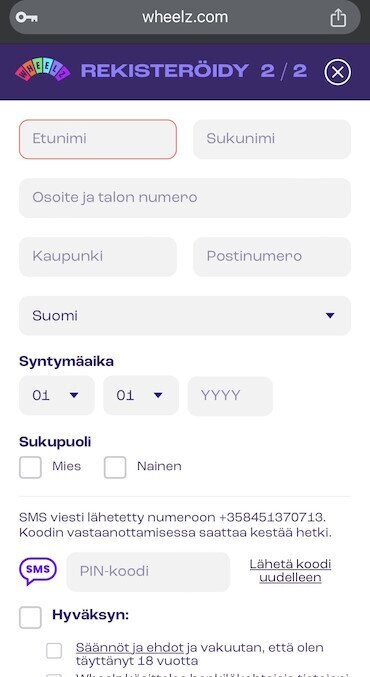 Wheelz rekisteröinti 2