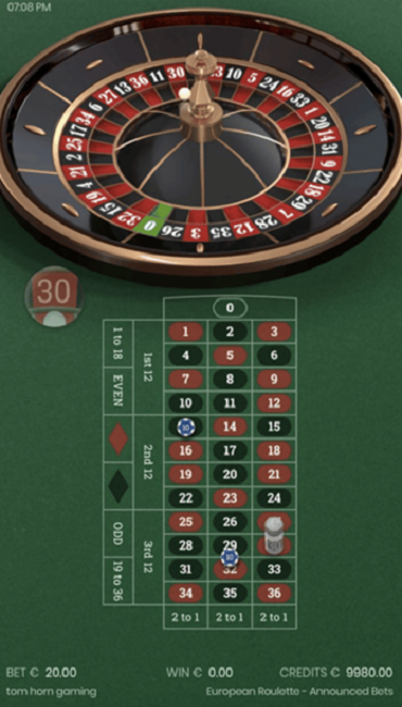 Screenshot of European Roulette by Tom Horn Gaming.
