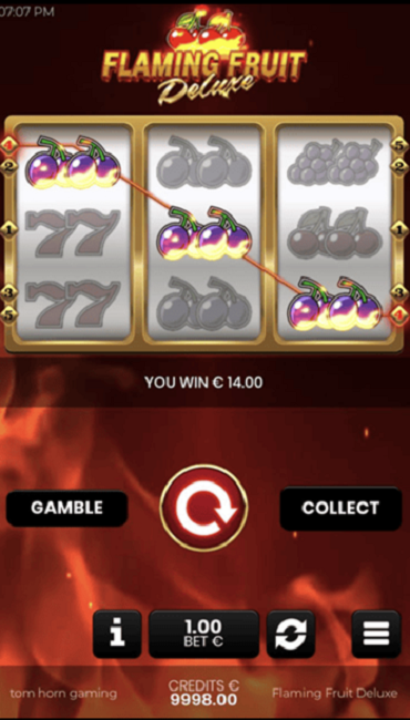 Screenshot of Flaming Fruit Deluxe’s reels.