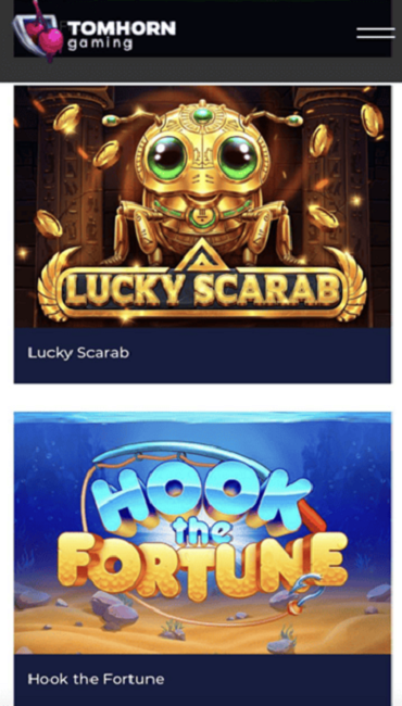 Screenshot of Tom Horn Gaming’s games page.