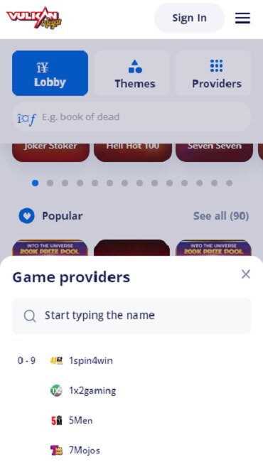 Vulkan casino game providers