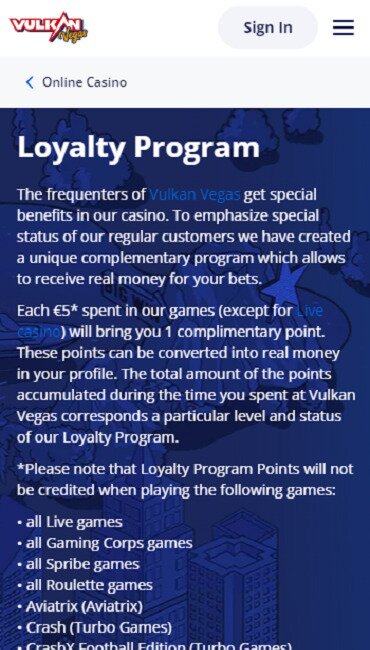 Vulkan casino loyalty program