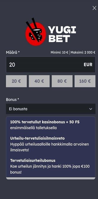 Yugibet tervetuliaisbonukset