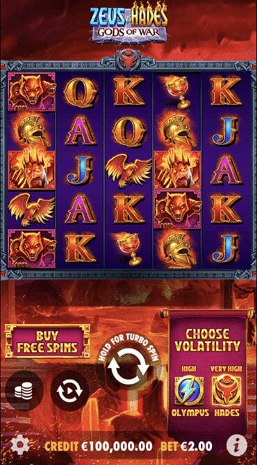 Discover the base game reel grid of Zeus vs Hades: Gods of War in the Hades mode