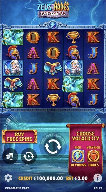This is the start screen of the Zeus vs Hades: Gods of War slot in the Olympus mode
