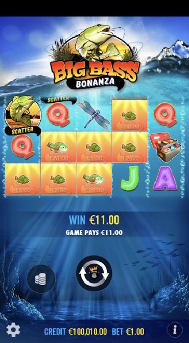 An example of a successful payline win on Big Bass Bonanza.