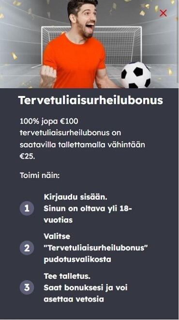 Tervetuliaisbonus urheiluvedonlyöntiin