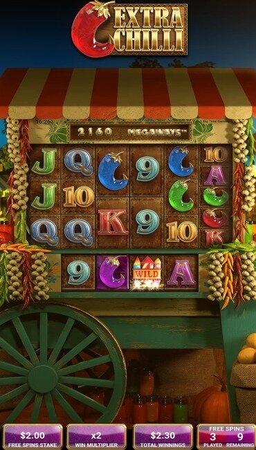 A still of Extra Chilli showing the cart, at night, during Free Spins. A counter tracks how many spins are remaining.
