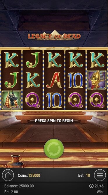 The Legacy of Dead slot is played on a 5x3 reel grid that’s set within an enchanting Egyptian tomb.