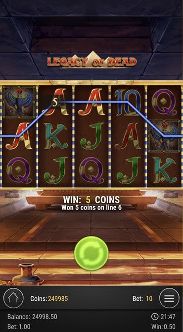 Discover what it looks like to land a winning spin on one of Legacy of Dead’s ten paylines.