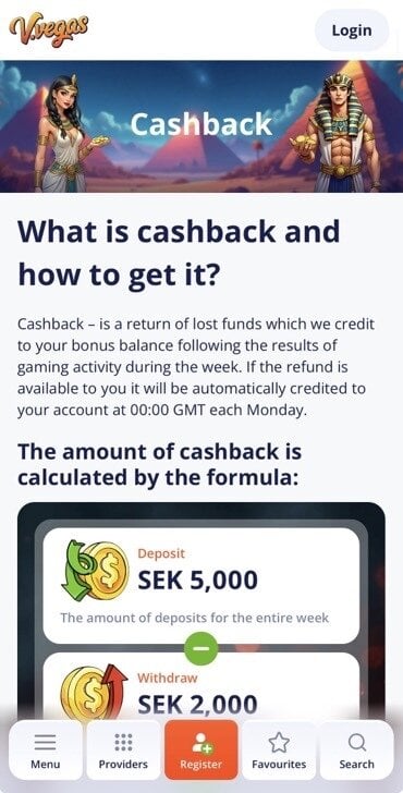 V.Vegas Casino offers a cashback