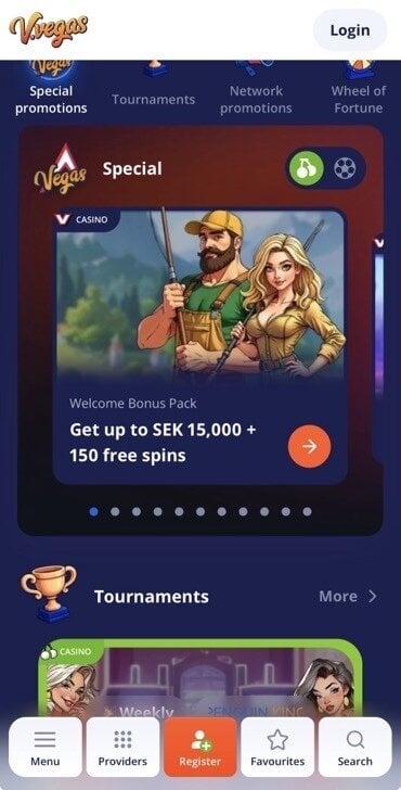 V.Vegas Casino has a welcome bonus package, but it is not available in all European countries.