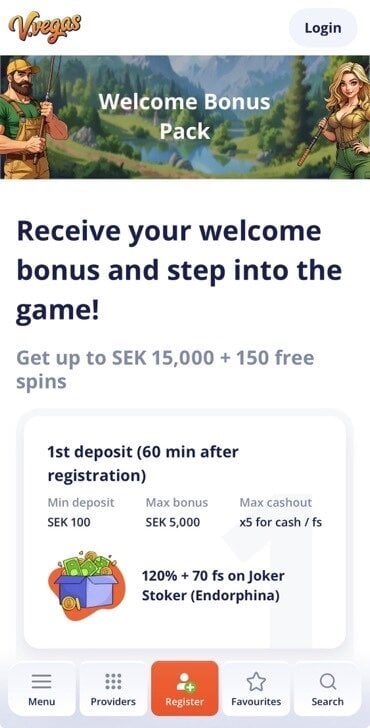 V.Vegas Welcome bonus is available on three first deposits