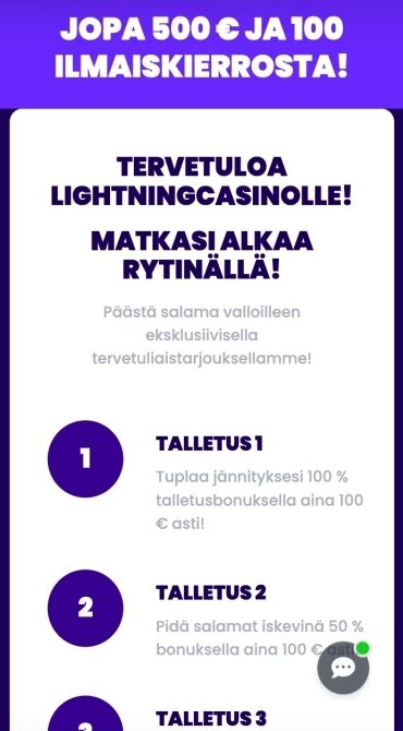 Lightning casino tervetuliaisbonus