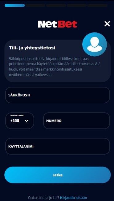 NetBet rekisteröityminen