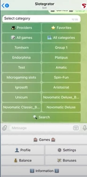 telegram casino navigation