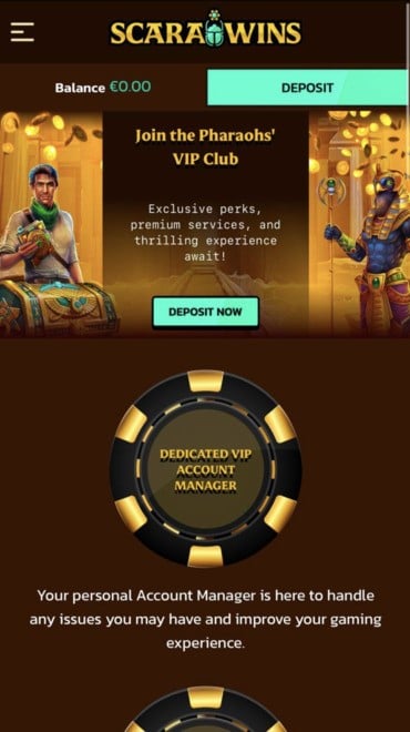 View all of the benefits you can receive at Scarawin thanks to the casino’s VIP program.