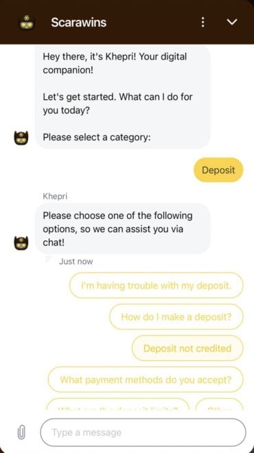 Scarawins' customer support is available 24/7 and is ready to assist.